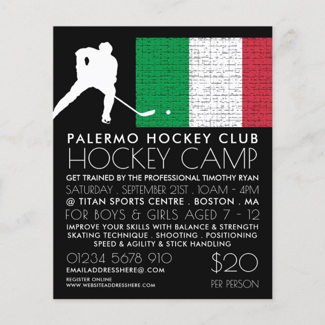 Bandera italiana, jugador de hockey, publicidad de (Frente)