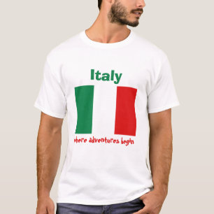 Bandera italiana + mapa + camiseta de texto