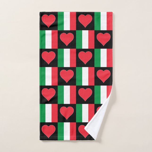 Bandera italiana y patrón cardíaco divertido Orgul (Toalla de mano)