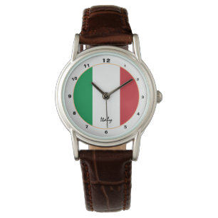 Bandera italiana y reloj italiano, moda y diseño a