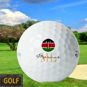 Bandera keniana monogramada y bolas de golf de Ken