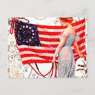 Bandera Lady Julio 4 Arte de Postales Vintage