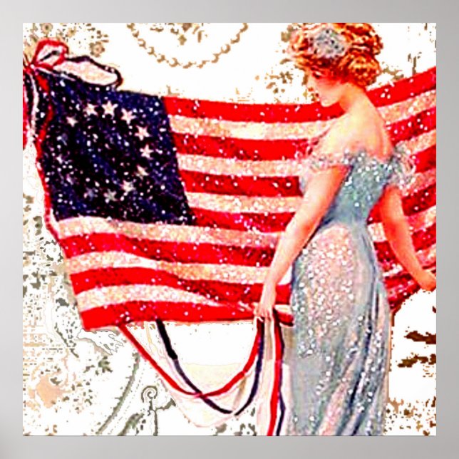 Bandera Lady Julio 4 Arte Patriótico de Postales d (Frente)