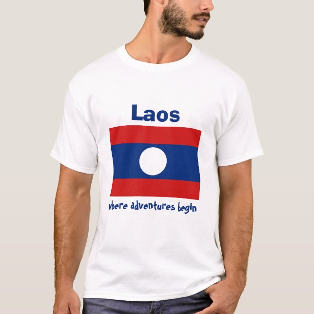 Bandera Laos + Mapa + Camiseta de texto (Anverso)