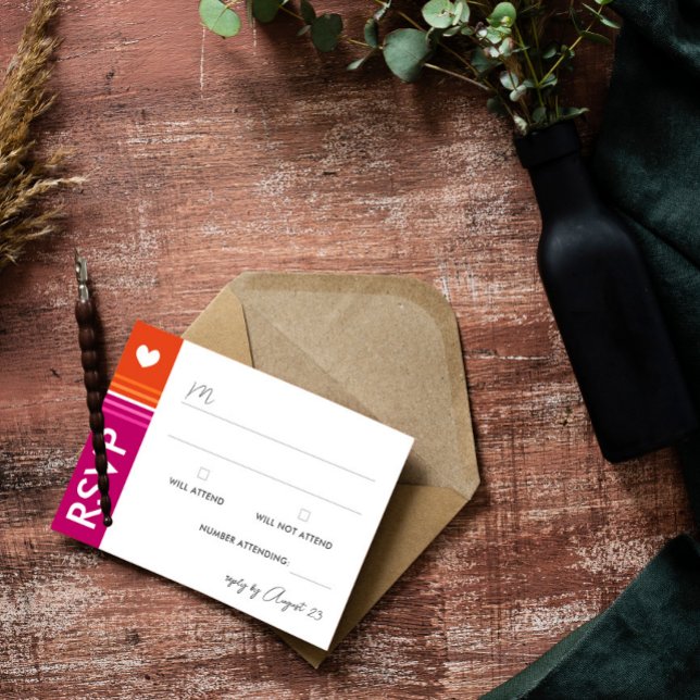 Bandera lesbiana romántica Stripes Wedding RSVP (Subido por el creador)