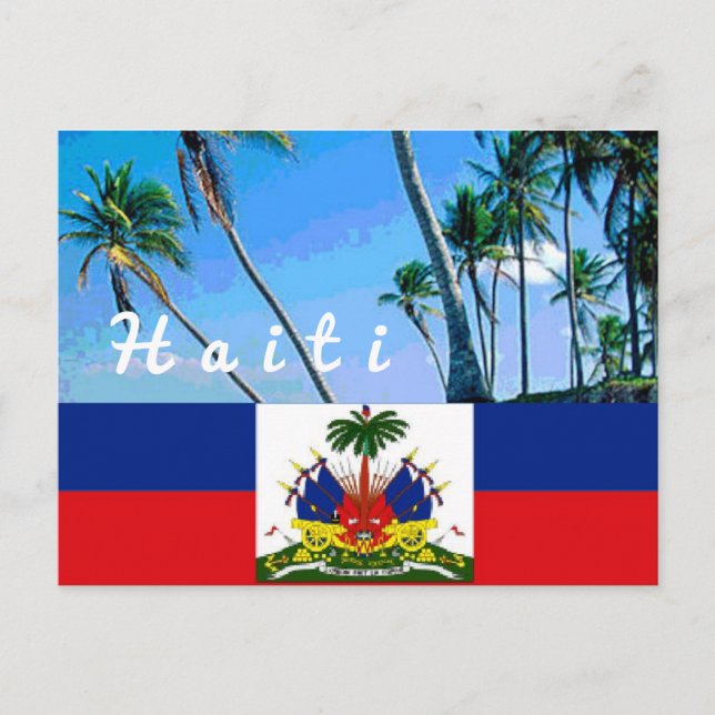 Bandera nacional de Haití con postal de palmeras t (Anverso)