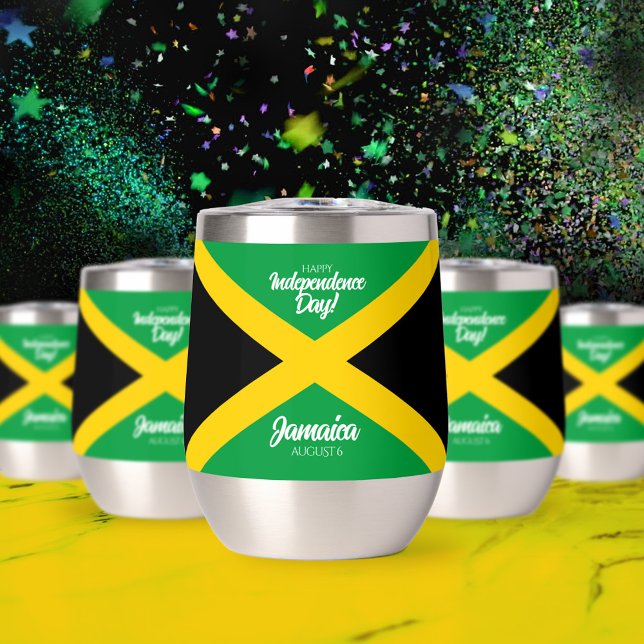 Bandera nacional de Jamaica por el Día de la Indep (Jamaican Independence Day August 6 Thermal Wine Tumbler Cover Photo)