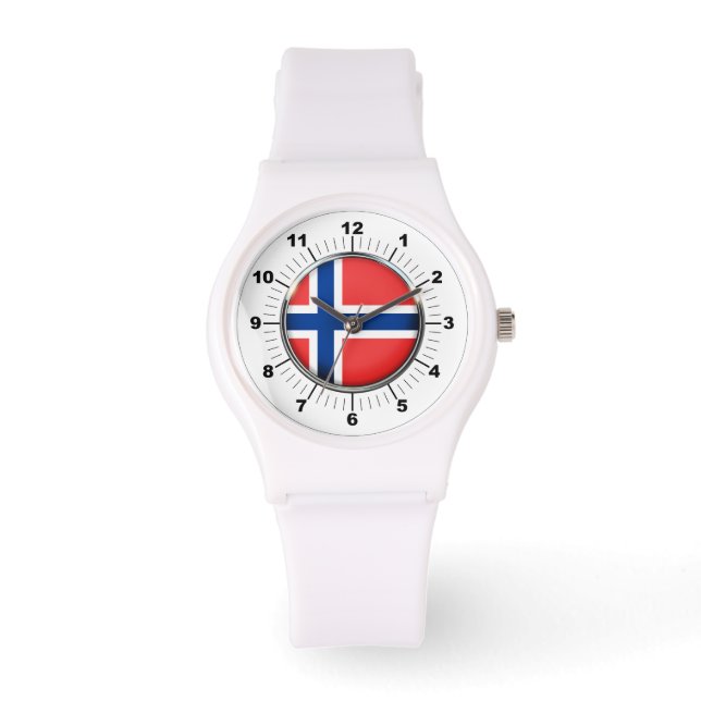 Bandera Noruega de mujeres reloj de silicio blanco (Anverso)