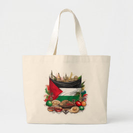 Bandera palestina con bolsa de comida tradicional