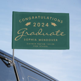 Bandera Para Coche Título de Graduación Guión Verde Dorado 2026