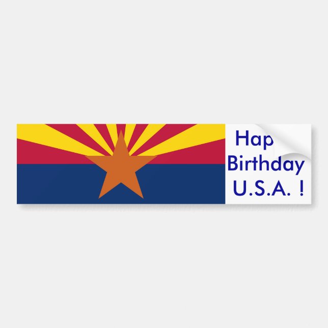 Bandera pegatina de Arizona, ¡Feliz cumpleaños EEU (Frente)