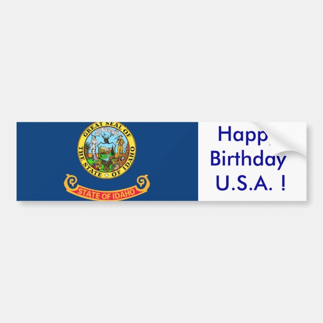 Bandera pegatina de Idaho, ¡Feliz cumpleaños a EEU (Frente)