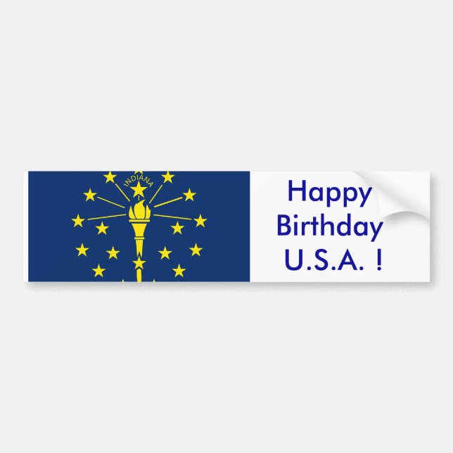 Bandera pegatina de Indiana, ¡Feliz cumpleaños EEU (Frente)