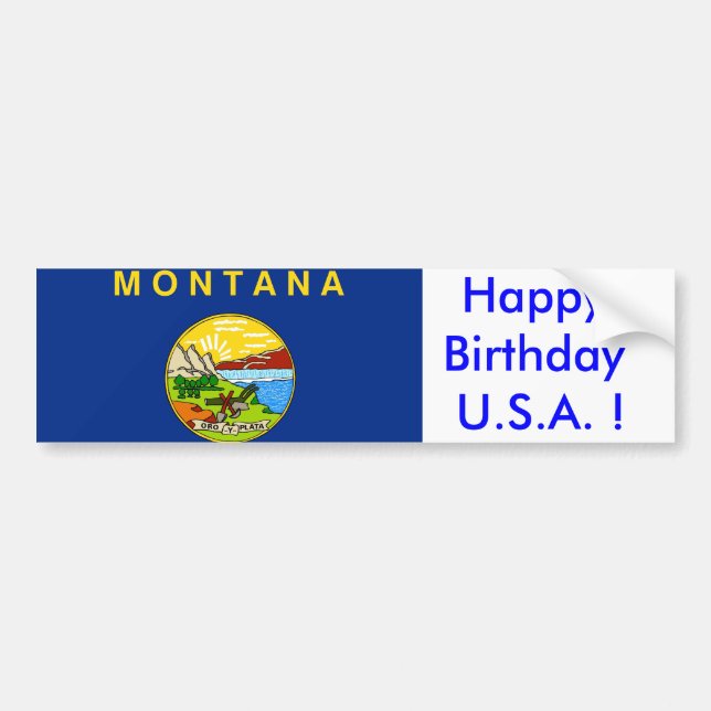Bandera pegatina de Montana, ¡Feliz cumpleaños EEU (Frente)