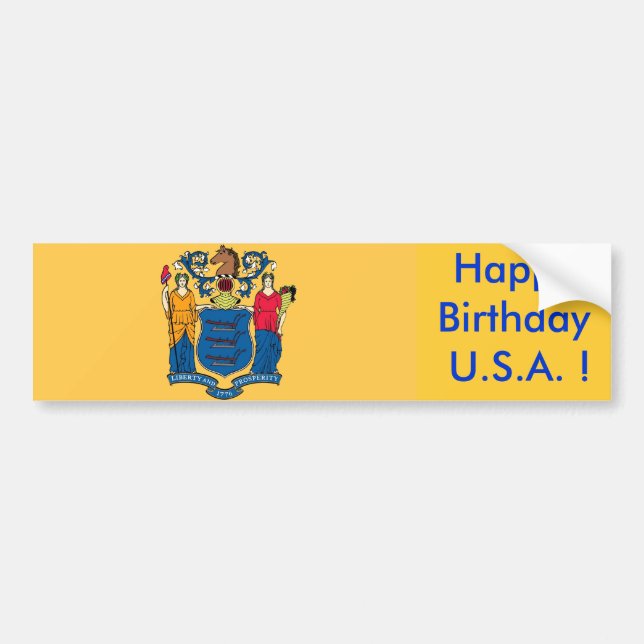 Bandera pegatina de Nueva Jersey, ¡Feliz cumpleaño (Frente)