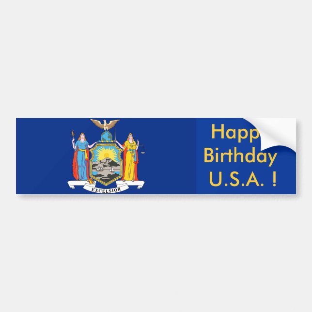 Bandera pegatina de Nueva York, ¡Feliz cumpleaños  (Frente)