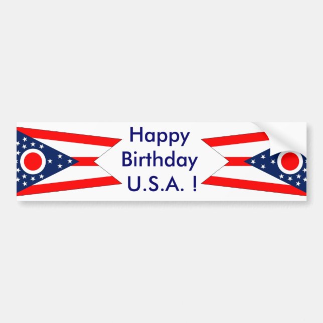 Bandera pegatina de Ohio, ¡Feliz cumpleaños a EEUU (Frente)
