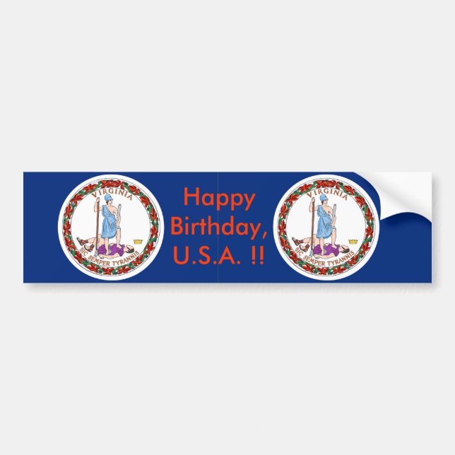 Bandera pegatina de Virginia, ¡Feliz cumpleaños a  (Frente)