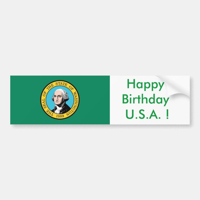 Bandera pegatina de Washington, ¡Feliz cumpleaños  (Frente)