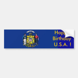 Bandera pegatina de Wisconsin, ¡Feliz cumpleaños E