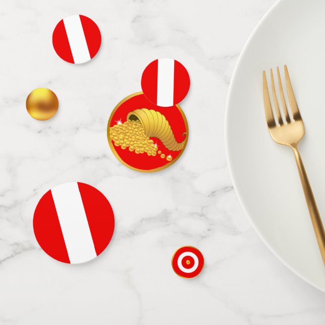 Bandera peruana y confeti de mesa dorada (Grupo)