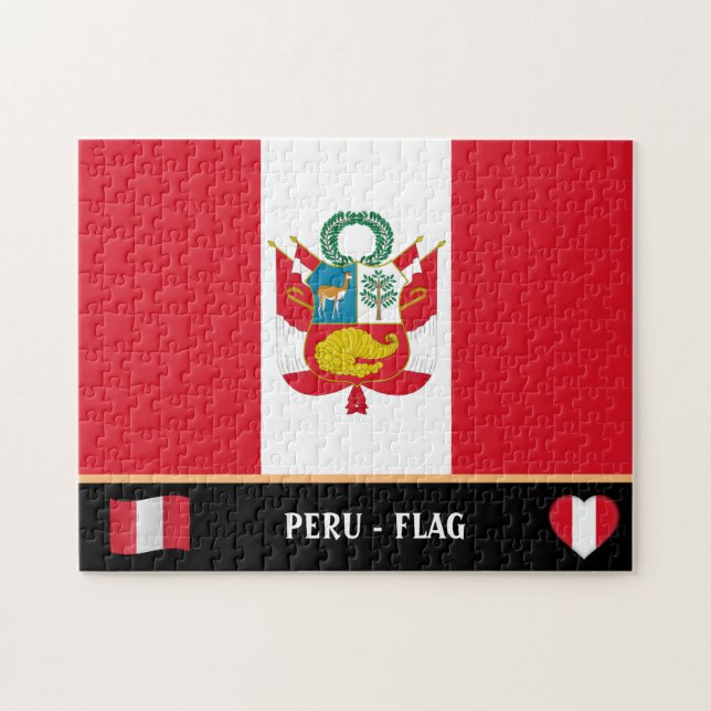 Bandera Peruana y el rompecabezas del Perú (Horizontal)