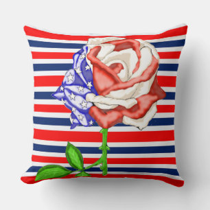 Bandera rayada roja blanca y azul Rosa almohada cu
