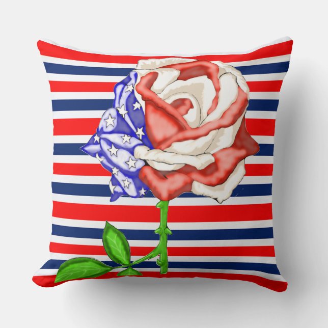 Bandera rayada roja blanca y azul Rosa almohada cu (Anverso)