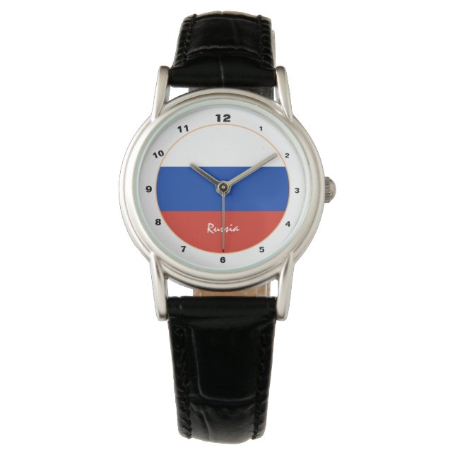 Bandera rusa y reloj de diseño de moda y Rusia (Anverso)