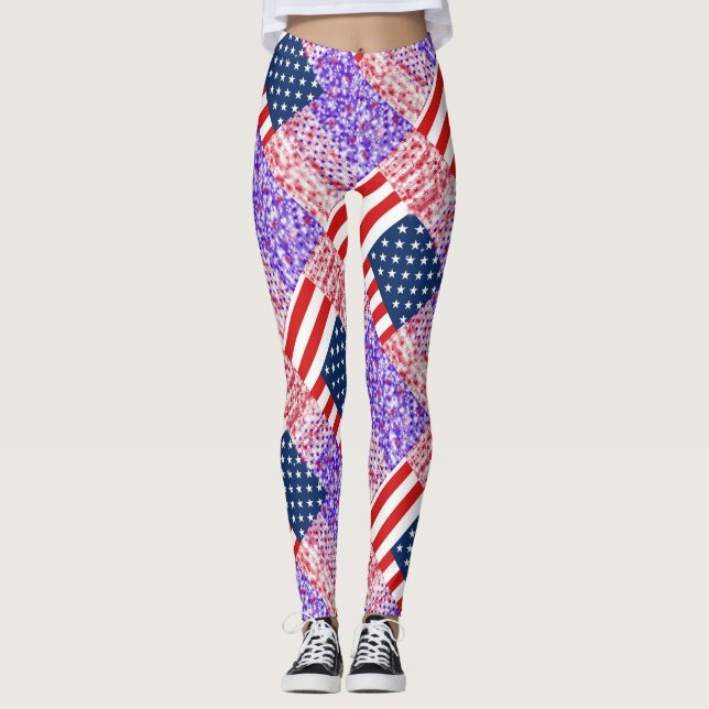 Bandera RZX-USA en un fondo azul Leggings (Anverso)