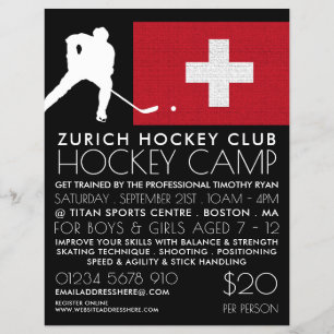 Bandera suiza, jugador de hockey, volante publicit