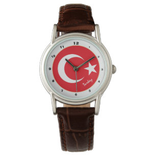 Bandera turca y reloj de moda y diseño de Turquía