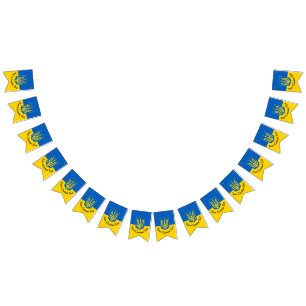 Bandera ucraniana con escudo de armas y texto pers