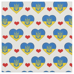 Bandera ucraniana y tela de moda del corazón rojo