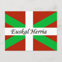Bandera vasca con postal Euskal Herria