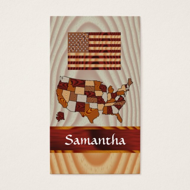 Bandera y mapa estadounidense de madera (Frente)