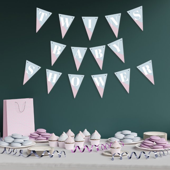 Banderas de Baby Shower de los mellizos rosas azul (Pink & Blue bunting flags perfect for your Twin Baby Shower or Gender Reveal. Just change the text)