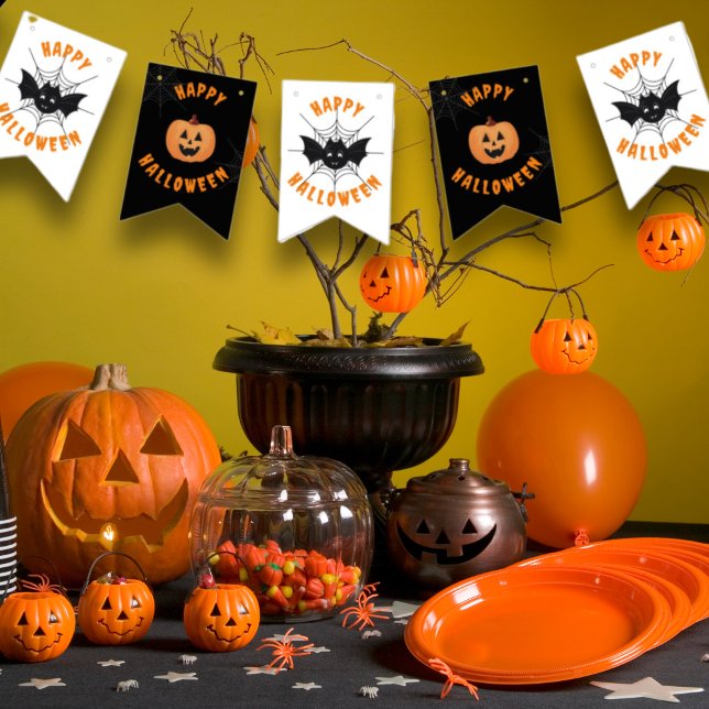 Banderas de Bungalding para Fiestas negros y Naran (Black & Orange Halloween Party Bunting Flags.)