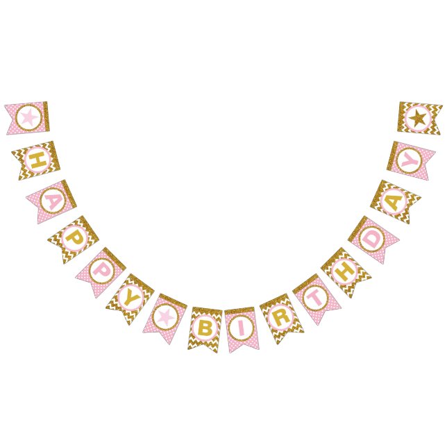 Banderas de Bungalows Gold y Pink Happy Birthday,  (Todo)