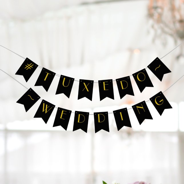 Banderas de Bunting Bodas de Gatsby en negro y oro (Black and gold bunting perfect for your Gatsby wedding. Just add your text)