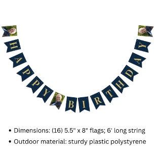 Banderas de Bunting Foto Navy Gold 80 cumpleaños f