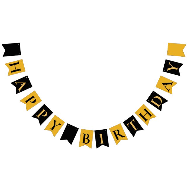 Banderas de Bunting Gold Black Happy Birthday (Todo)
