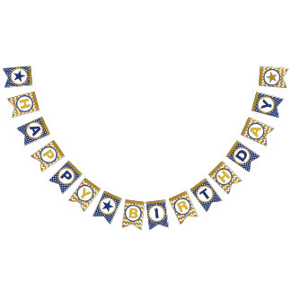 Banderas de Bunting Gold y Blue Birthday, Banner