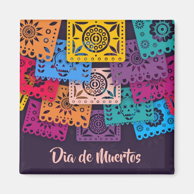 Banderas de Día de Muertos de colores | Imán (Frente)