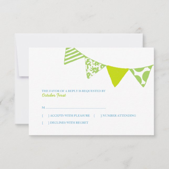 Banderas de diversión azules y verdes Wedding rsvp (Anverso)