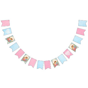 Banderas de garland azul y rosada de bebé vintage