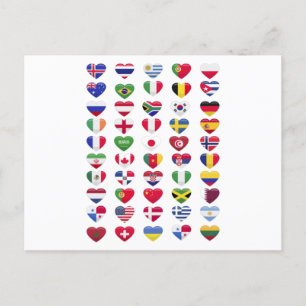 Banderas de los países postal de forma cardíaca