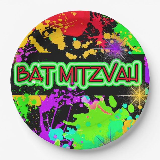 Banderas de Platos de Papel Bat Mitzvah Pintura Ne (Anverso)