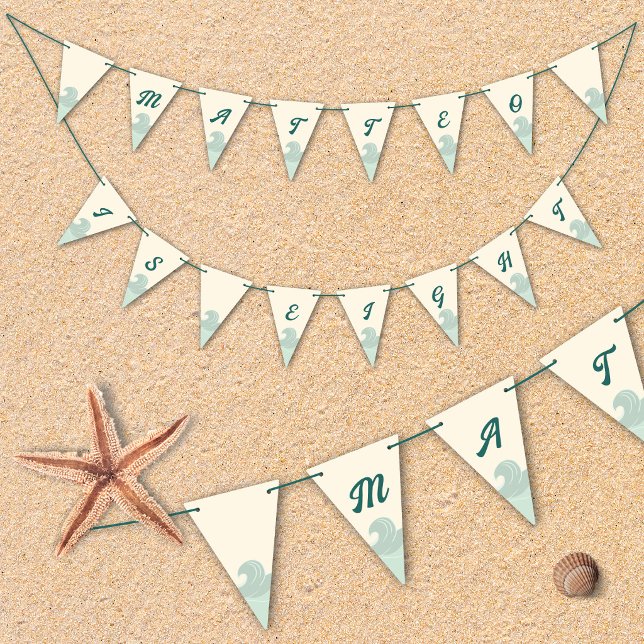 Banderas de playa y olas para cumpleaños de niños (Personalized Bunting Flags for your Beach Party)