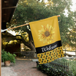 Banderas Para Casa Girasol negro y amarillo Bienvenido a casa